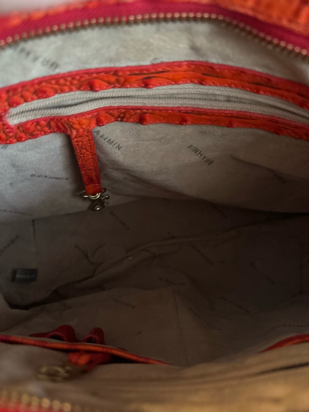 Brahmin Bright Orange Croc-Embossed Leather Satchel - Picture 6 of 15